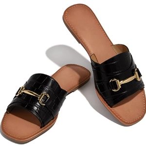 New Women's Slide Flat Sandals Open Toe Slip On Low Heel Metal Decor Casual EU38